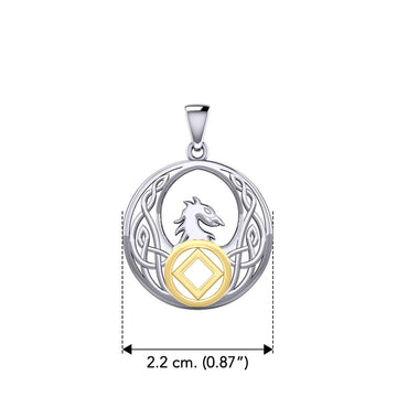 Celtic Phoenix with NA Recovery Symbol Sterling Silver with Gold Accent Pendant MPD6432